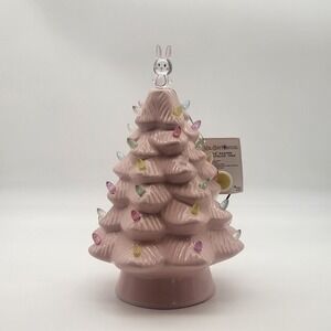 Mr. Cottontail 12.5 Inch Ceramic Easter Bunny Nostalgic Pink Tree LED Lights